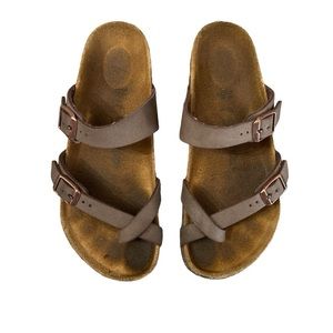 Birkenstock Mayari Kids Mocha Brown Sandal Slip On Shoes Cross Toe Girls Size 34